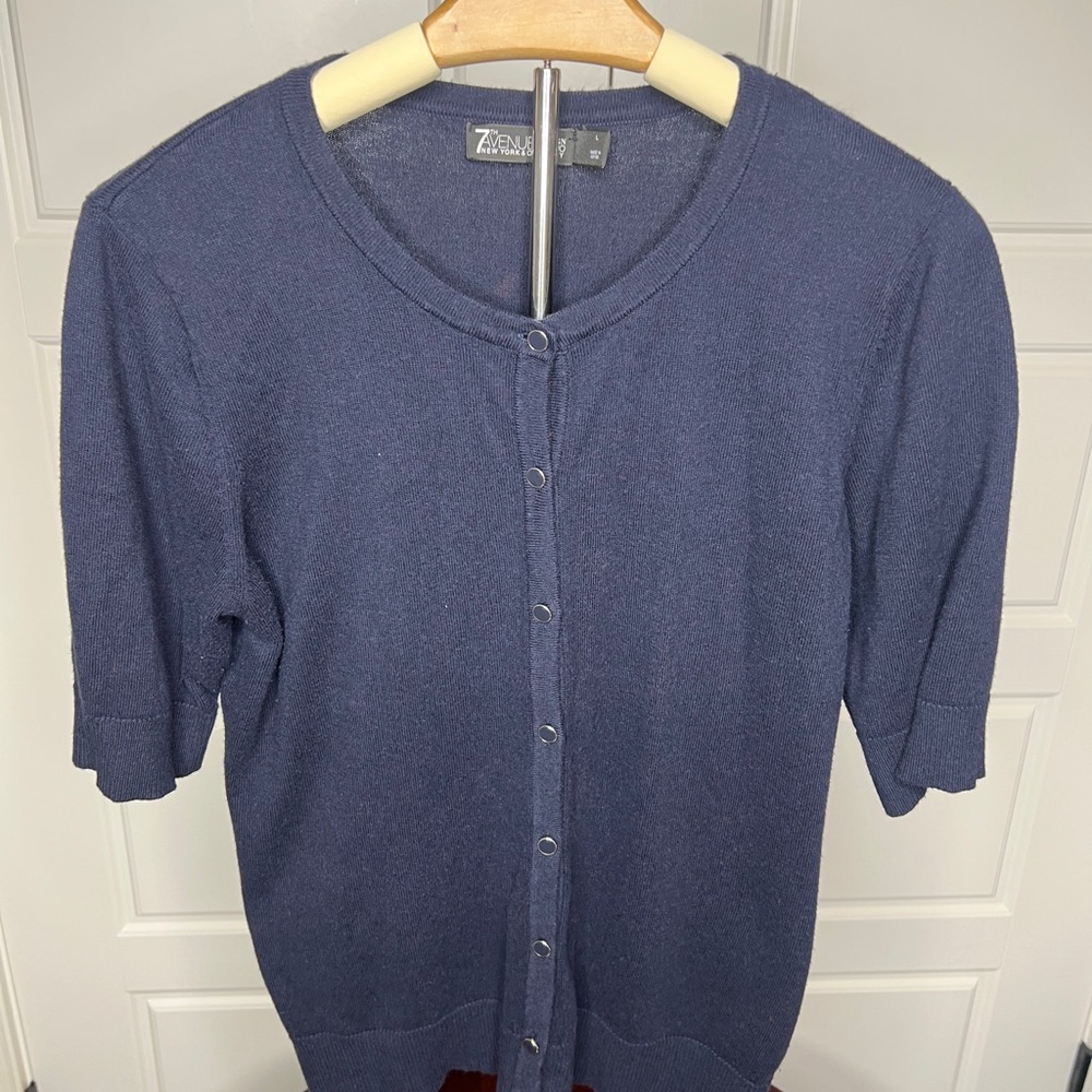 New York & Company Dark Blue Knit Cardigan